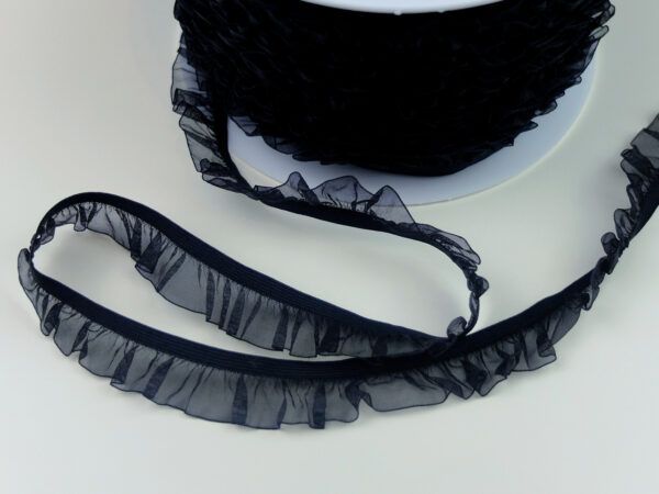 Elastische Organza-Rüsche  19 mm Schwarz