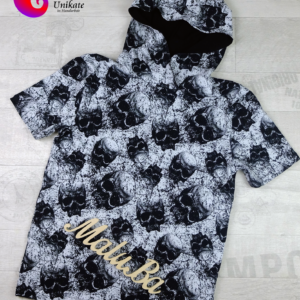 Herren T-Shirt - kurzarm Shirt mit Kapuze "Skulls black & white" Größe S-M-L